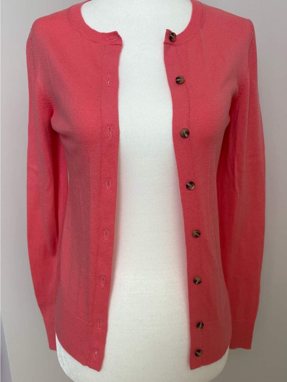 Ann Taylor Coral Pink Lightweight Button-Front Cardigan